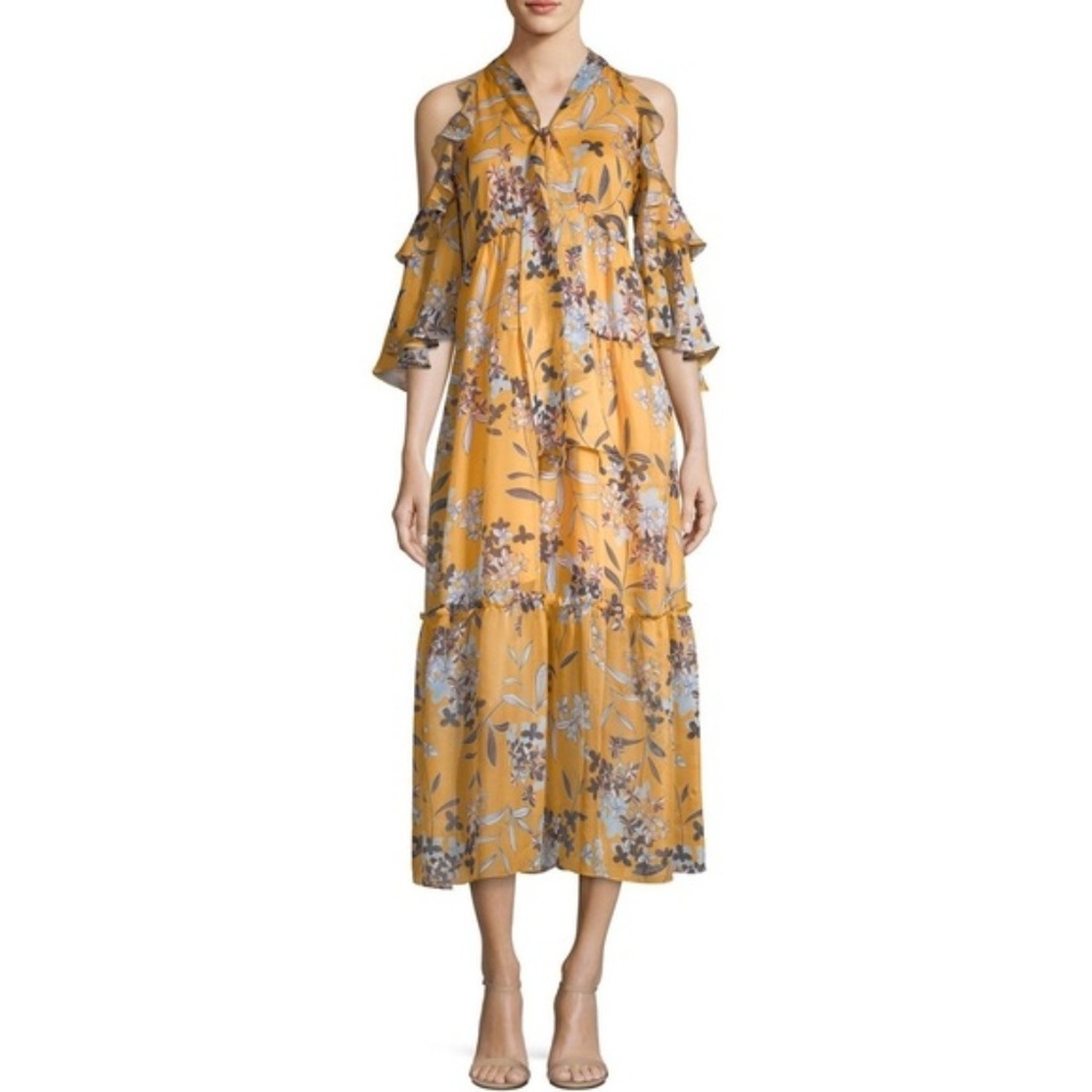 NWT Shoshanna Yellow Blue Elena Floral Silk Dress